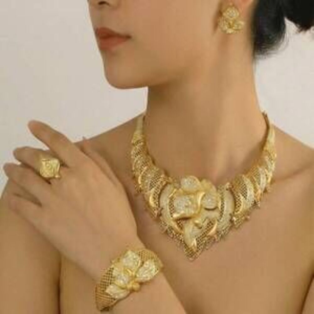 18K Gold Plated Jewelry Set, Including Dubai Style African Necklace, Earrin